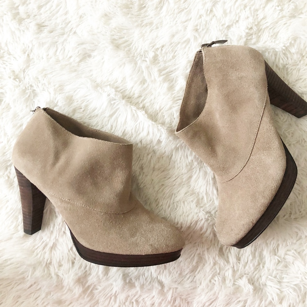 Cole Haan Taupe Suede Heeled Booties